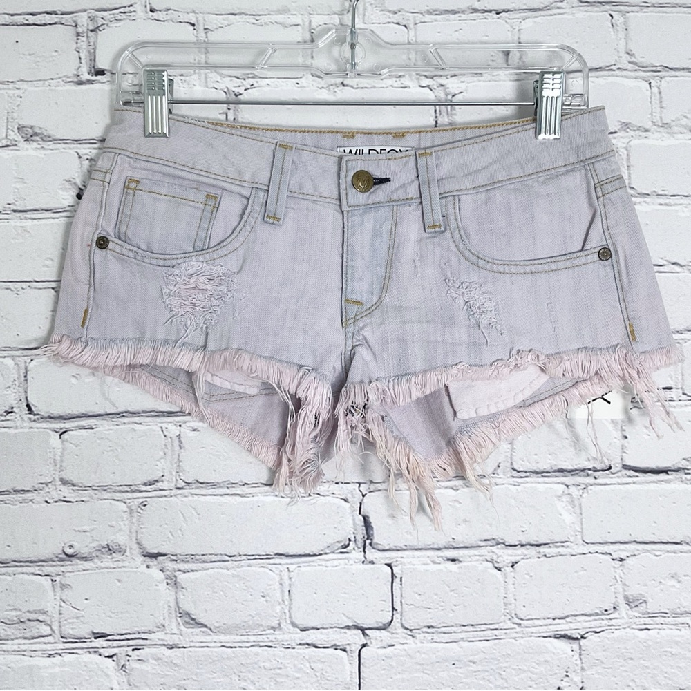 New Wildfox Friday Night Cut Off Shorts Overdye Wash Lilac Purple Size 25 Frayed